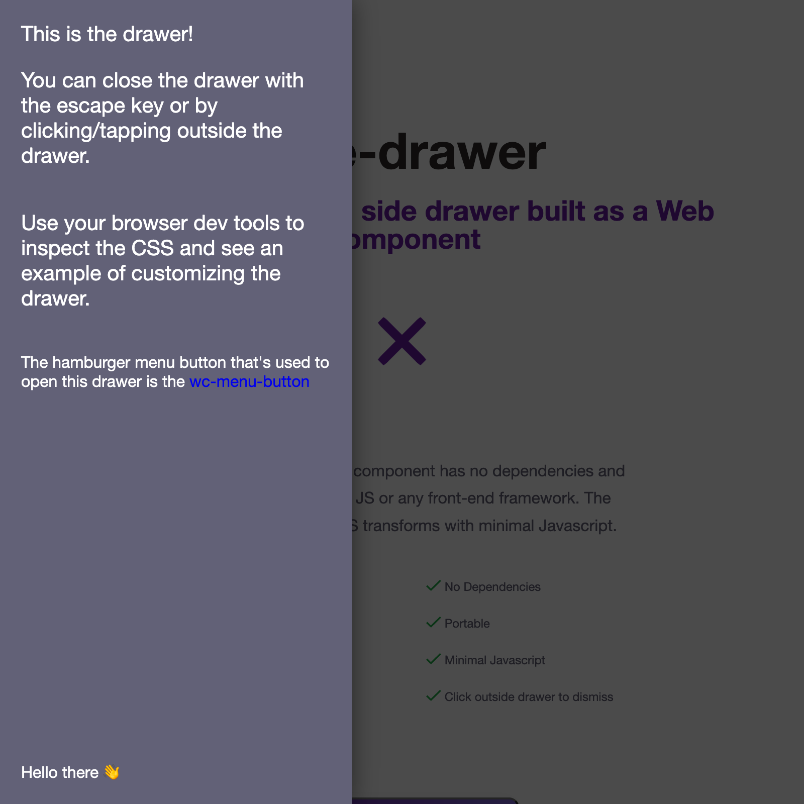 Screenshot of side-drawer web component